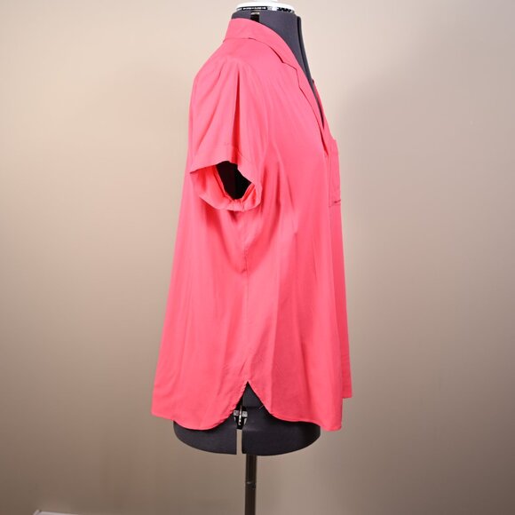 NWOT Short Sleeve Coral Viscose Button Down blouse-Petite Large - Picture 5 of 7